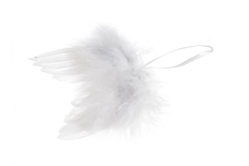 andělská křídla z peří glitter (1 ks) - bílá